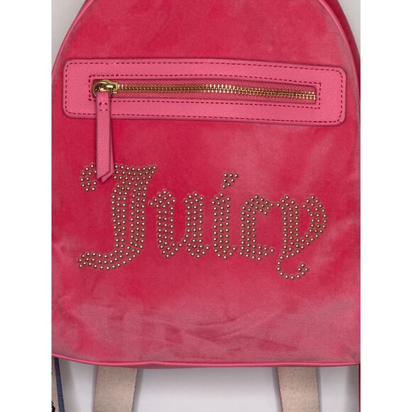 Juicy Couture Pink Velour Rhinestone Logo Backpack with Juicy heart lego charm - Picture 3 of 16